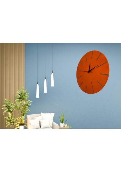 Ahşap Minimal Dekoratif Duvar Saati - 33X33 cm Turuncu modelleri