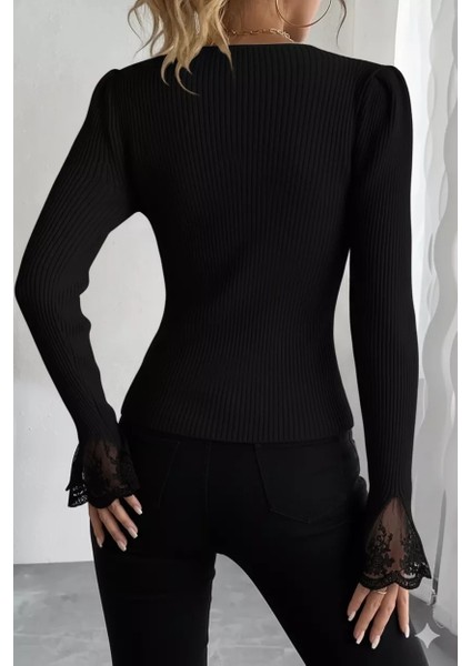 Kol Güpür Detaylı V Yaka Triko Bluz P-00018358 fırsatları