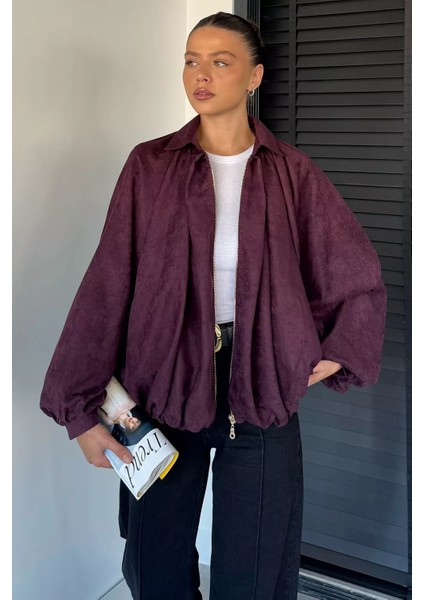 Kadın Yarasa Kol Oversize Süet Ceket P-00018860