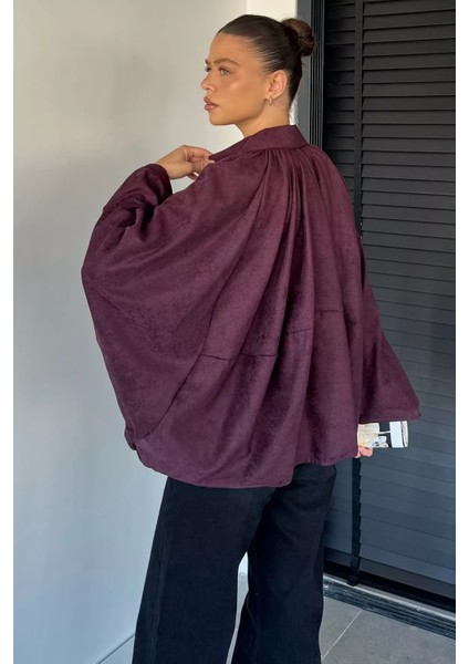 Kadın Yarasa Kol Oversize Süet Ceket P-00018860 fırsatları
