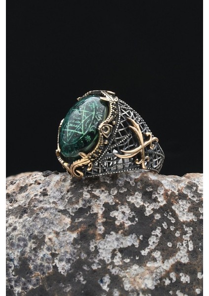 Özel Tasarım Hz. Ali'nin Kılıcı Zülfikar Sıkma Kehribar Taşlı 925 Ayar Gümüş Erkek Yüzüğü 902329 modelleri