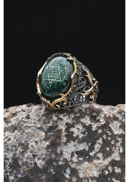 Özel Tasarım Hz. Ali'nin Kılıcı Zülfikar Sıkma Kehribar Taşlı 925 Ayar Gümüş Erkek Yüzüğü 902329 fırsatları