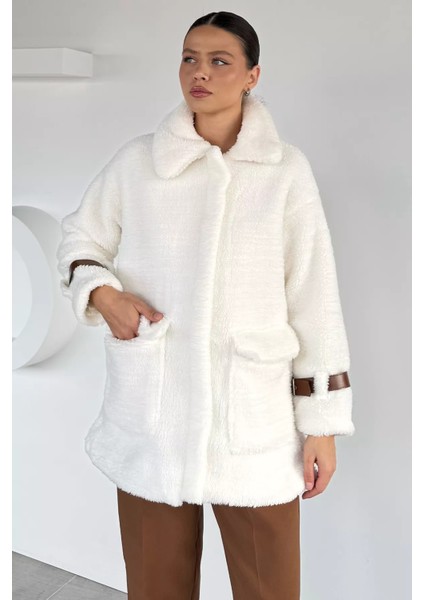 Kadın Çift Cepli Kollar Toka Detaylı Peluş Mont P-00018616 fiyatları