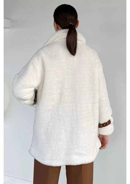 Kadın Çift Cepli Kollar Toka Detaylı Peluş Mont P-00018616 fırsatları