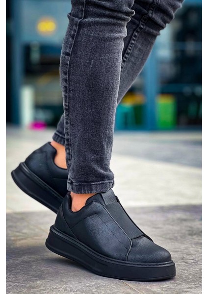 KB-007 Kuback Siyah Siyah Yüksek Taban Tek Bant Bağcıksız Günlük Erkek Ayakkabı modelleri