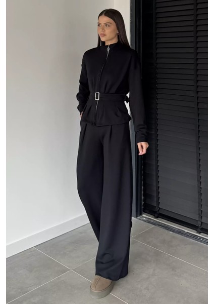 Kadın Kemer Detaylı Ceket Bel Lastikli Pantolon Ikili Takım P-00018849