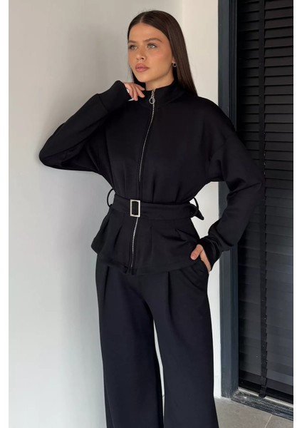 Kadın Kemer Detaylı Ceket Bel Lastikli Pantolon Ikili Takım P-00018849 modelleri