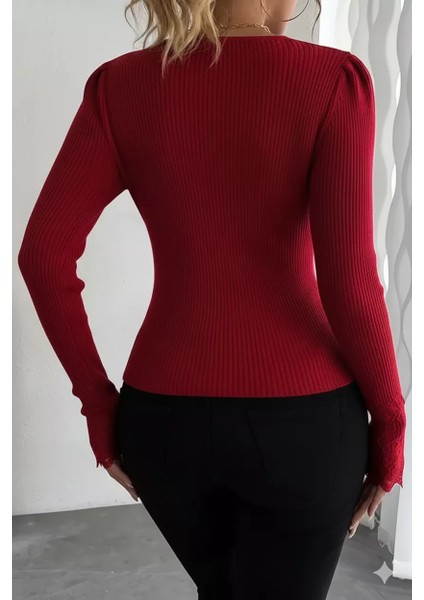 Kol Güpür Detaylı V Yaka Triko Bluz P-00018358 fırsatları