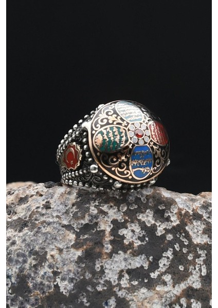 Özel Tasarım Nas ve Felak ve Ihlas Sureleri Mineli Ay Yıldızlı - Ay Yıldız Figürlü 925 Ayar Gümüş Erkek Yüzüğü 902330 fiyatları