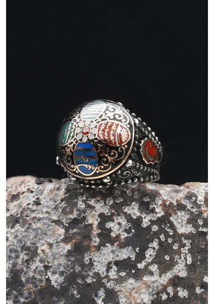 Özel Tasarım Nas ve Felak ve Ihlas Sureleri Mineli Ay Yıldızlı - Ay Yıldız Figürlü 925 Ayar Gümüş Erkek Yüzüğü 902330 indirimleri