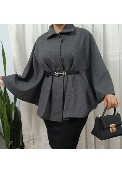 Is Berceste Kadın Düğme Detaylı Kemerli Kaşe Panço Kaban fiyatları