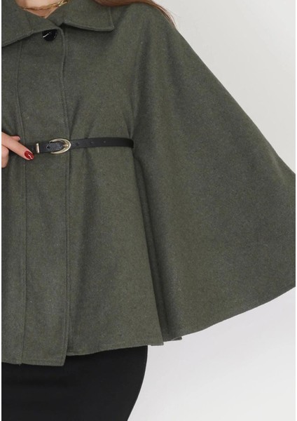 Is Berceste Kadın Düğme Detaylı Kemerli Kaşe Panço Kaban modelleri