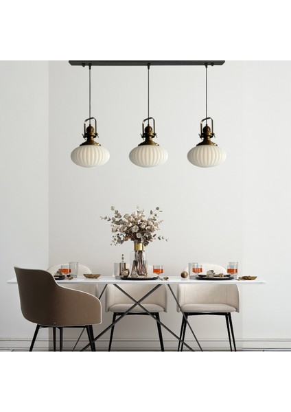 Elegant Cam Beyaz Üçlü Avize Eskitme Başlık Sarkıt Lamba Restoran Salon Aydınlatma