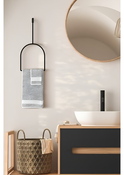 Duvar Montajlı Yarı Oval Havlu Askısı Modern Minimalist Metal Banyo Havlu Halkası Banyo Toparlayıcı fiyatları
