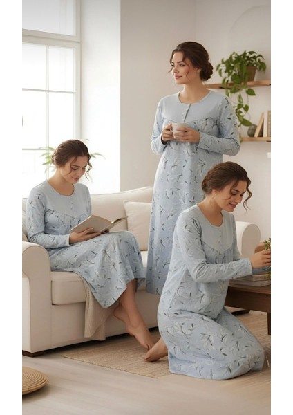 Kadın %100 Pamuk Uzun Kol Robalı GECELIK-12899 fiyatları