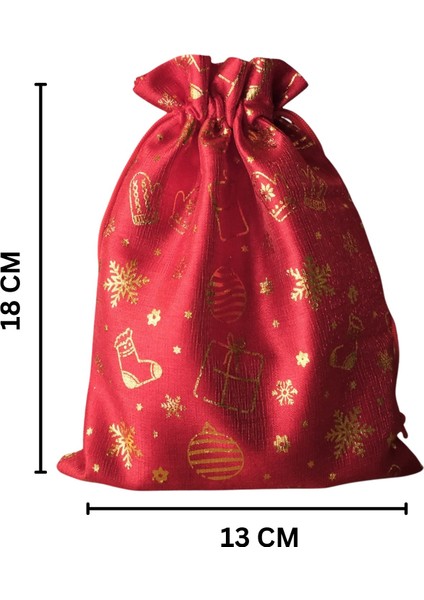 Yılbaşı Altın Varak Baskılı Kumaş Hediye Kesesi, Küçük Boy Hediye Torbası, Kırmızı, 12 ADET-13X18 cm fiyatları