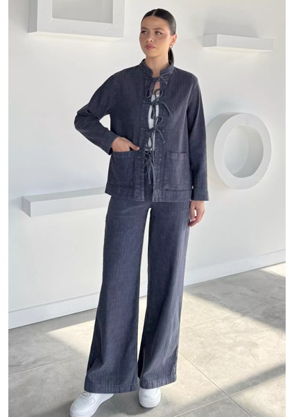 Kadın Ön Bağcıklı Ceket Pantolon Ikili Takım P-00018647 modelleri