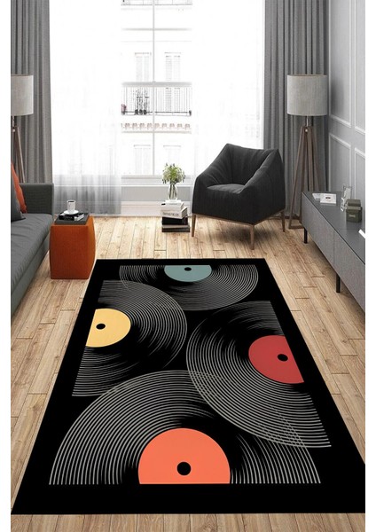 Dijital Baskılı Yıkanabilir Müzik Plak Desen Kaymaz Taban Halı