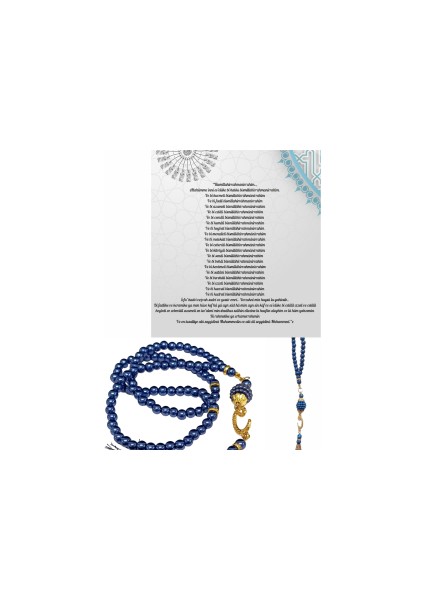 Namaz Tesbihi Vavlı 99'lu Cam Incili 35 Besmele-I Şerif Dua Kartı ile Lacivert Renk Hediyelik