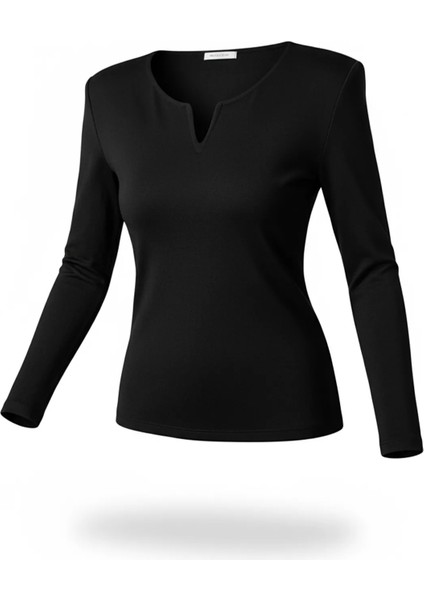 Ön Detaylı V Yaka Basıc Bluz P-00018579