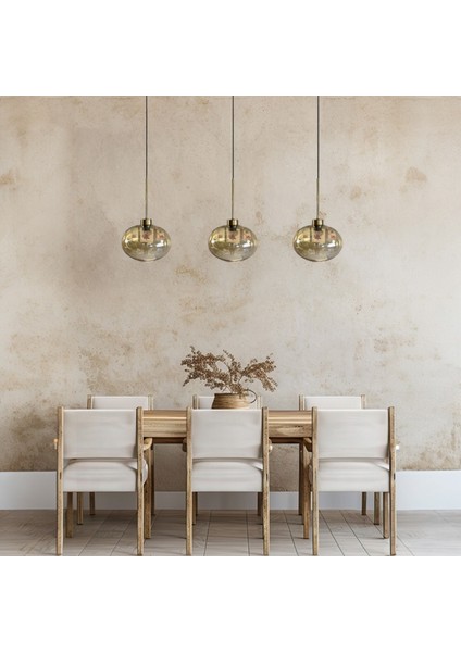 Üçlü Solvia Cam Bal Rengi Avize Ince Eskitme Başlık Retro Sarkıt Lamba Salon Aydınlatma