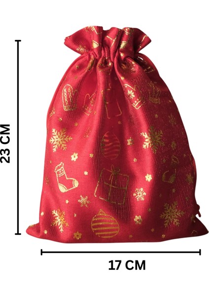 Yılbaşı Altın Varak Baskılı Kumaş Hediye Kesesi, Büyük Boy Hediye Torbası, Kırmızı, 12 ADET-17X23 cm fiyatları