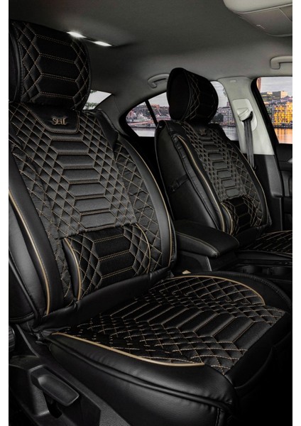 Fiat Siena Deri Oto Koltuk Kılıfı Ön Arka Takım Siyah Beyaz Royal Serisi Scr