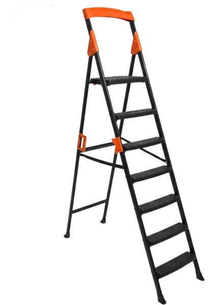 Primo 6+1 Basamaklı Katlanır Merdiven | Ev Tipi Kaymaz Plastik Geniş Basamaklı 6+1 Merdiven