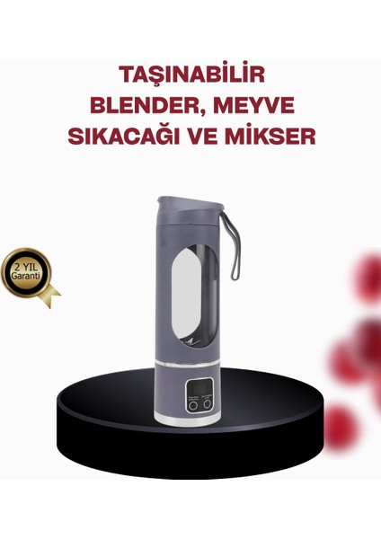Buğz 450 ml Taşınabilir Blender – Tip-C Şarjlı 12 Bıçaklı Meyve Sıkacağı