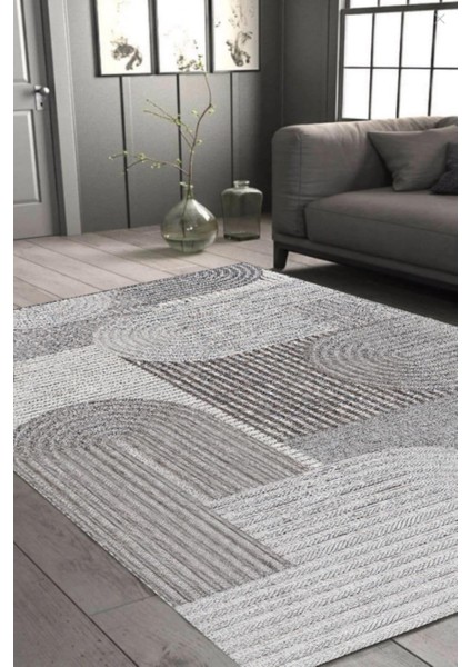 Dijital Baskılı Yıkanabilir Gri Iskandinav Bohem Desen Kaymaz Taban Halı