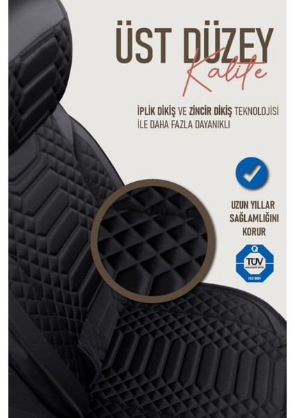Kia Stonic Deri Oto Koltuk Kılıfı Ön Arka Takım Siyah Royal Serisi Scr