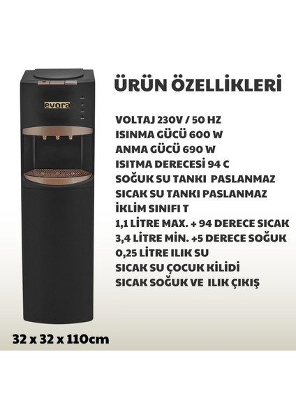 Özel Seri Ev Tipi Ofis Tipi Sıcak Soğuk Arıtmalı Su Sebili Gold Siyah Premium fiyatları