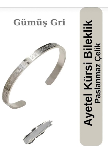 Ayetel Kürsi Bileklik Koruyucu Dua Yazılı Paslanmaz Çelik Bileklik Ayarlanabilir Unisex Model