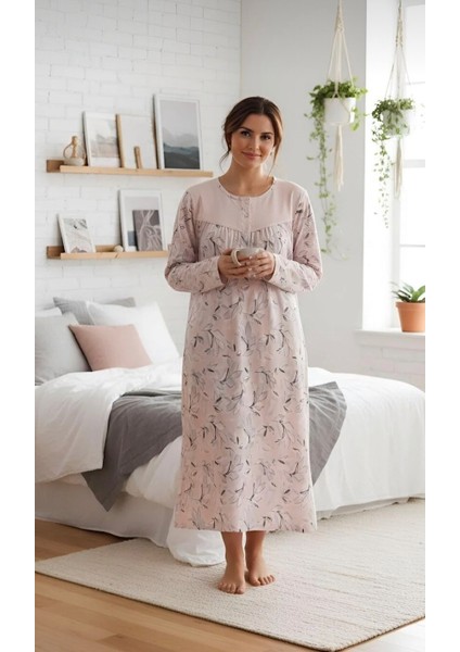 Kadın %100 Pamuk Uzun Kol Robalı GECELIK-12899