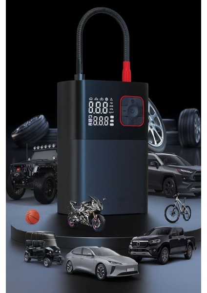 6000MAH LED Işıklı Çantalı Şarjlı ve Kablolu Araç Motor Bisiklet Top Lastik Şişirme Hava Kompresörü fiyatları