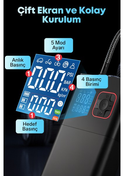 6000MAH LED Işıklı Çantalı Şarjlı ve Kablolu Araç Motor Bisiklet Top Lastik Şişirme Hava Kompresörü indirimleri