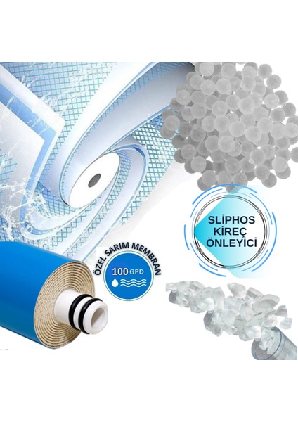 Yüksek Kireç Önleyici 100 Gpd Süper Membranlı Sliphoslu Kapalıkasafiltre Seti 6'lı Set fiyatları