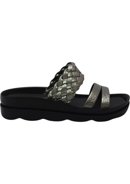 Kadın Yazlık Günlük Terlik Platin Kırışık PC-3516