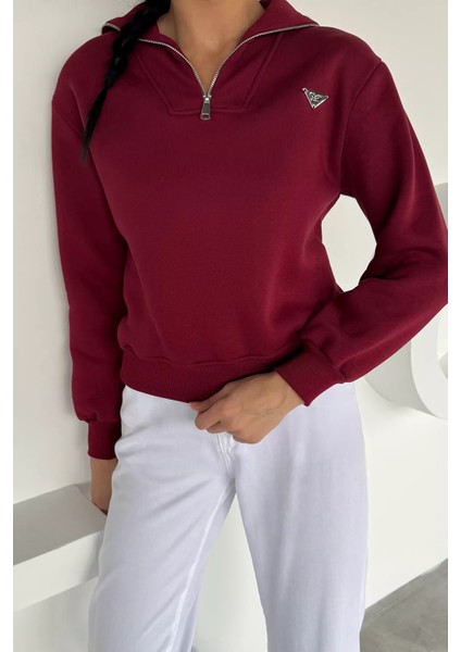 Kadın Yarım Fermuarlı Metal Aksesuarlı Şardonlu Sweatshirt P-00018601 fiyatları