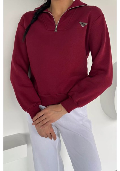 Kadın Yarım Fermuarlı Metal Aksesuarlı Şardonlu Sweatshirt P-00018601 modelleri