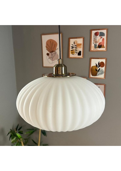 Elegant Cam Beyaz Avize Ufo Yarım Lale Başlık Sarkıt Lamba Restoran Salon Aydınlatma fırsatları