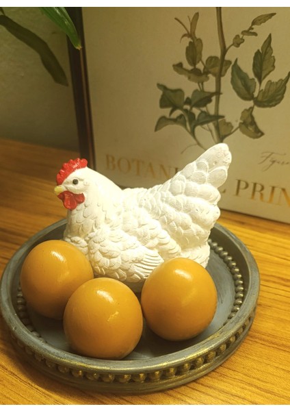 Dekoratif Tavuk ve Yumurtalar Tepsili Biblo Set - Bereket ve Bolluk Temalı Beyaz Tavuk Figürü indirimleri