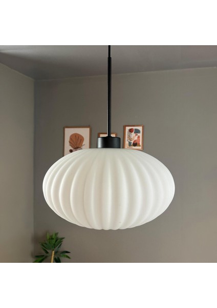 Elegant Cam Beyaz Avize Siyah Ince Başlık Sarkıt Lamba Restoran Salon Aydınlatma