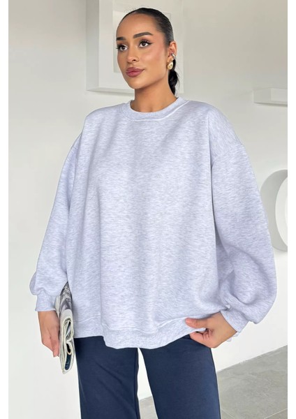 Kadın Bisiklet Yaka Şardonlu Oversize Sweatshirt P-00018609 fiyatları