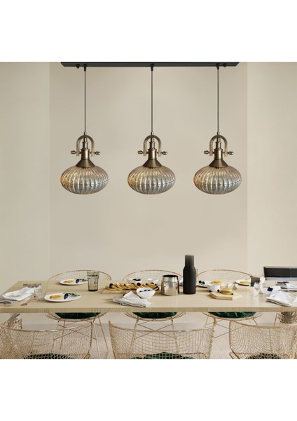 Elegant Cam Bal Rengi Üçlü Avize Gemici Eskitme Başlık Sarkıt Lamba Restoran Salon Aydınlatma