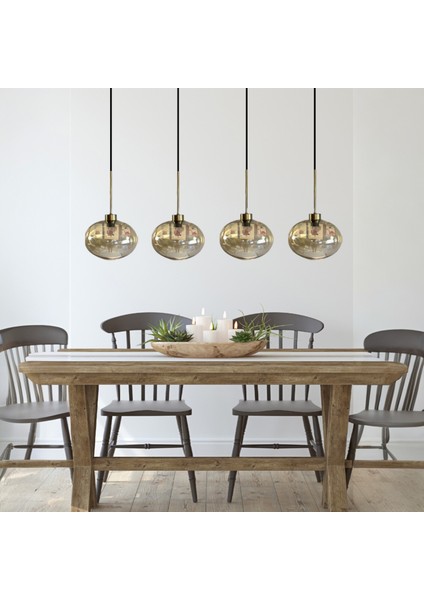 Dörtlü Solvia Cam Bal Rengi Avize Ince Eskitme Başlık Retro Sarkıt Lamba Salon Aydınlatma
