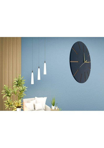 Ahşap Minimal Dekoratif Duvar Saati - 33X33 cm Lacivert modelleri
