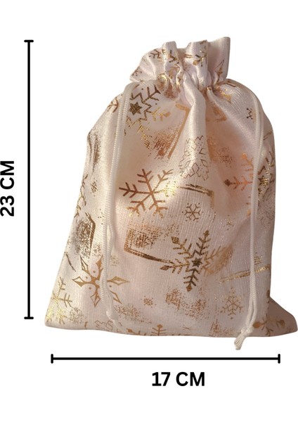 Yılbaşı Altın Varak Baskılı Kumaş Hediye Kesesi, Büyük Boy Hediye Torbası, Beyaz, 12 ADET-17X23 cm fiyatları