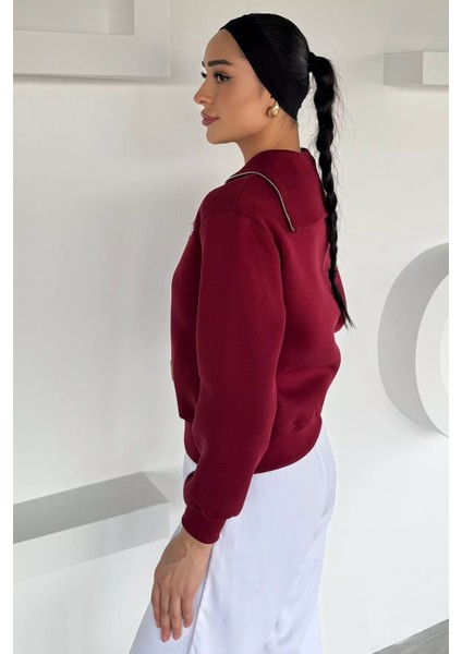 Kadın Yarım Fermuarlı Metal Aksesuarlı Şardonlu Sweatshirt P-00018601 fırsatları