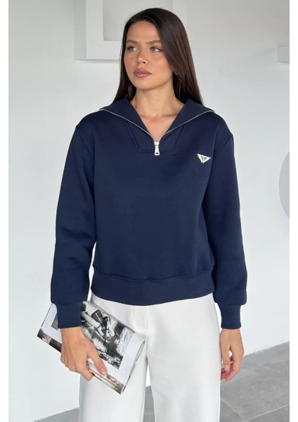 Kadın Yarım Fermuarlı Metal Aksesuarlı Şardonlu Sweatshirt P-00018601 fiyatları